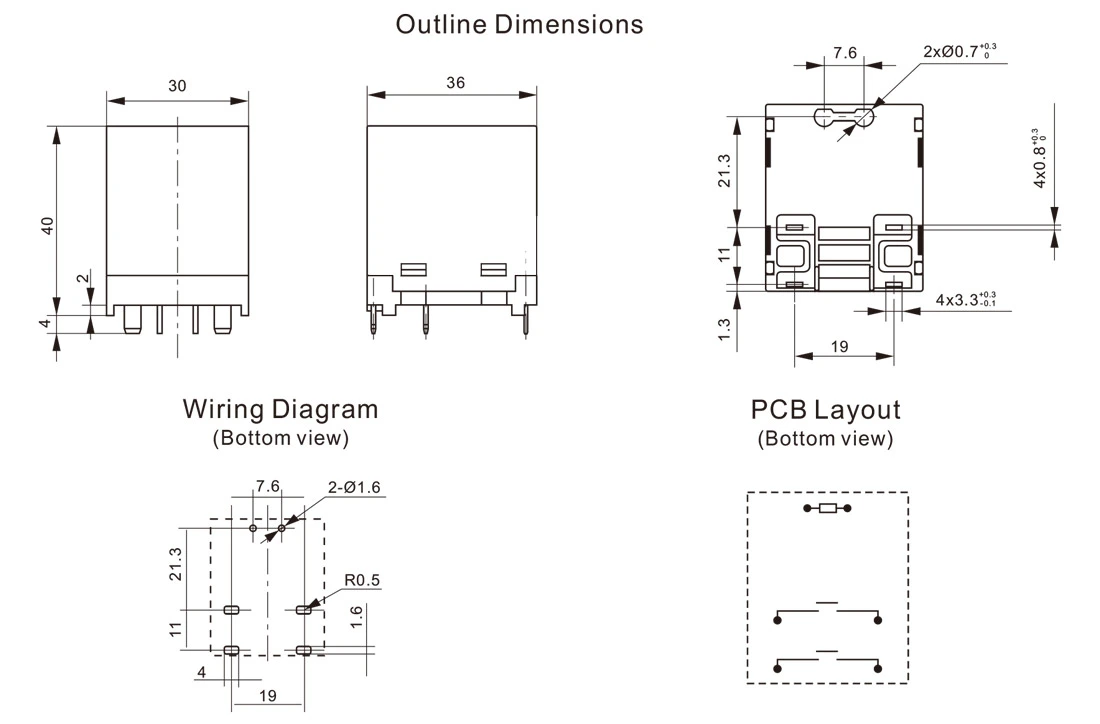 Dimensions of Electronic Relay JT970