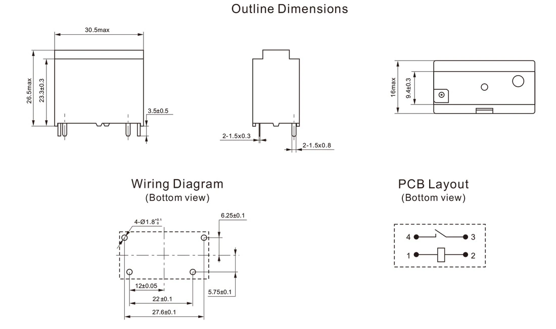 Dimensions of 24V Solid State Relay JT102FW