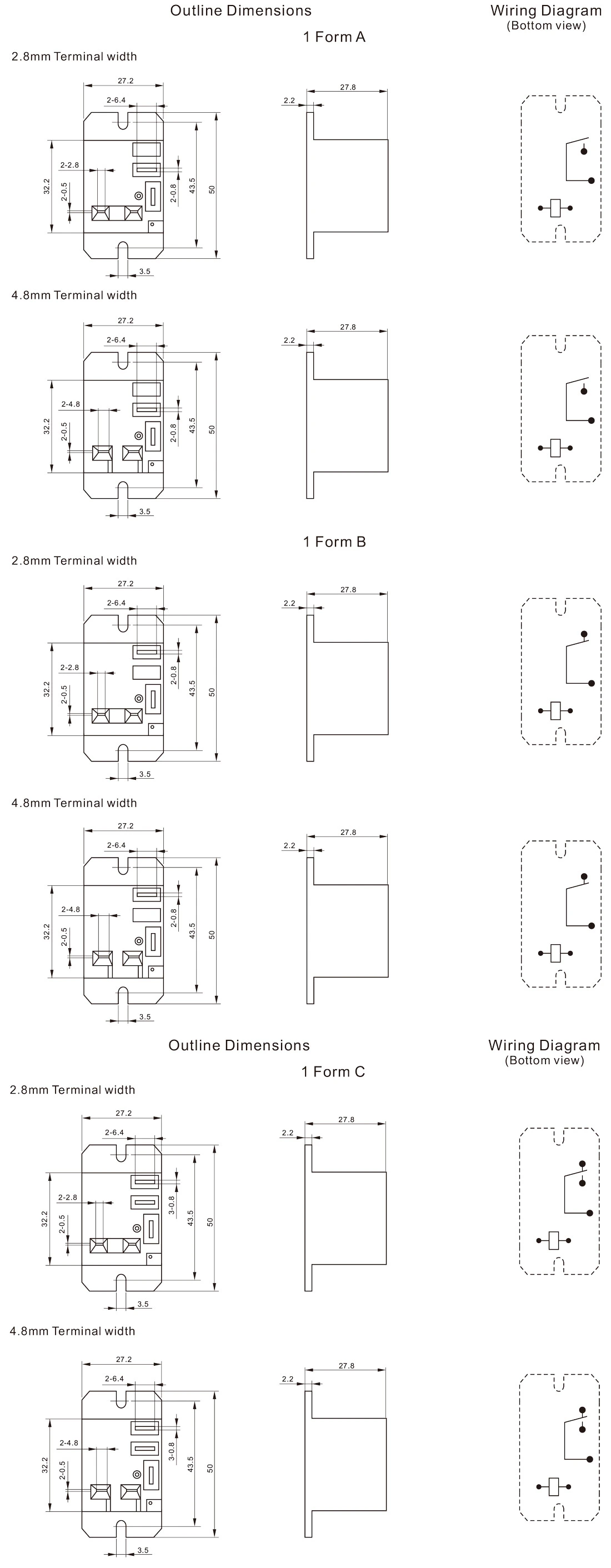 Dimensions of Miniature High Power Relay JT105F-4