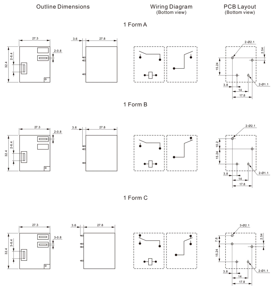 Dimensions of Miniature High Power Relay JT105F-5